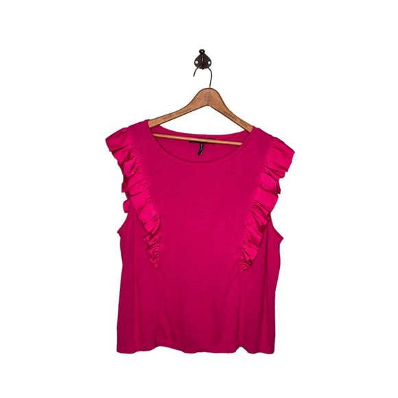 BCBGMAXAZRIA Large L Berry Pink Sleeveless Ruffle Knit Linen Blend Top Revolve - Picture 2 of 5